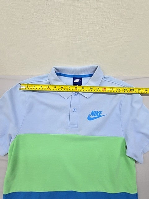Nike Men's S Short Sleeve Polo Dri-FIT Color Block Light Blue Green DB