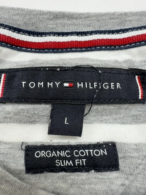 Tommy Hilfiger Men Gray Striped Slim Fit T-Shirt Size L Condition: Any