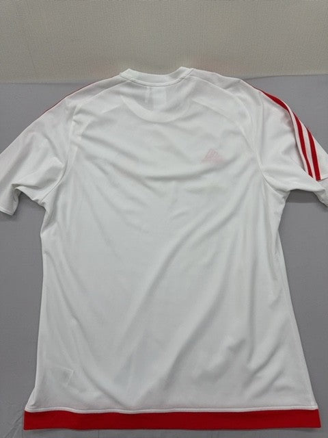 Adidas Men's XL White Striped Climalite Short Sleeve Jersey Crewneck