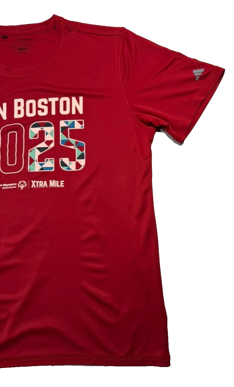 Adidas Run Boston 2025 Shirt Men's XL Red Special Olympics Xtra Mile Marathon 5K