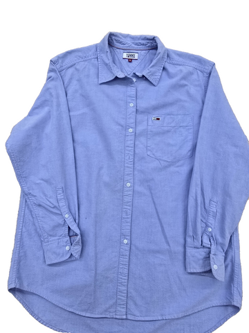 Tommy Jeans Light Blue Cotton Button-Down Shirt Men's M Long Sleeve