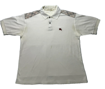 Burberry Of London Polo Shirt White Beige Nova Check Shoulder - Size S