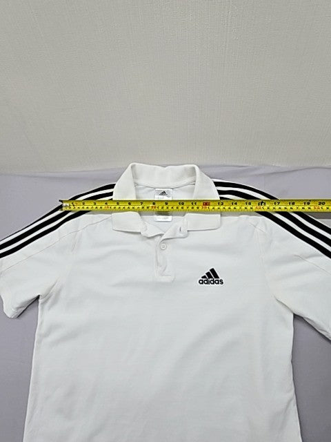 Adidas Men's White Striped Polo Shirt M Cotton Short Sleeve Casual