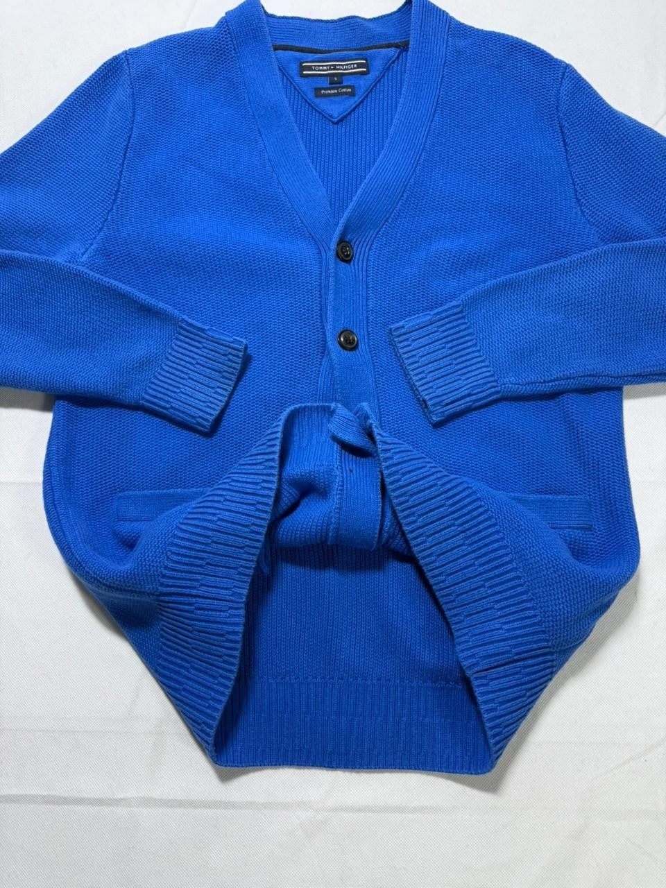 Tommy Hilfiger Men’s Premium Cotton Blue Cardigan Size S Knit Sweater |