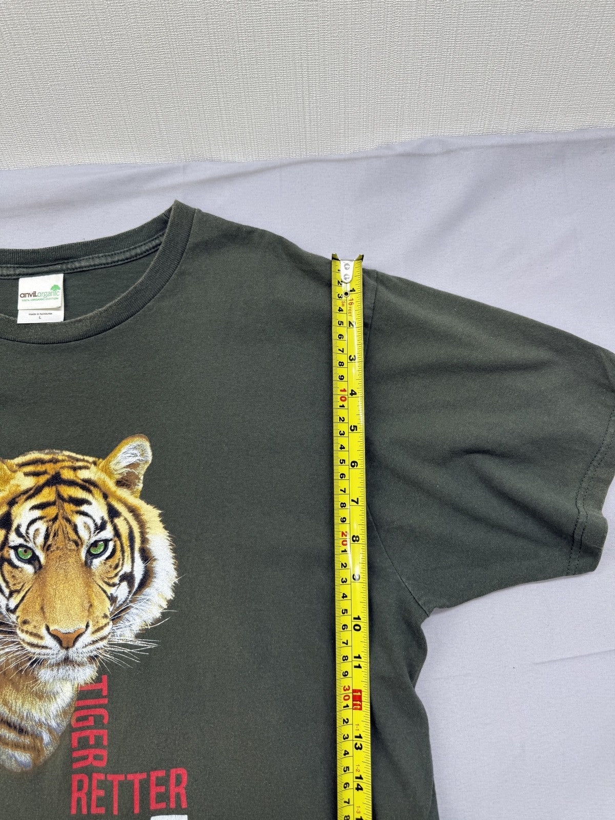 Anvil Organic Unisex L Tiger WWF Conservation Tee Olive Green