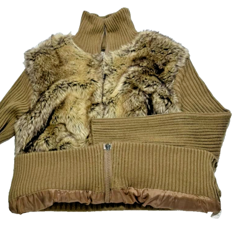 Albertex Moda Women's Faux Fur Cardigan Brown Size L