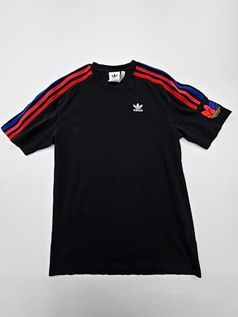 Adidas Boys Black 3 Stripes Kids T-Shirt Size 5 Regular Crew Neck