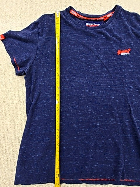 Superdry Orange Label Women's Navy Heathered T-Shirt XL Orange Trim Logo