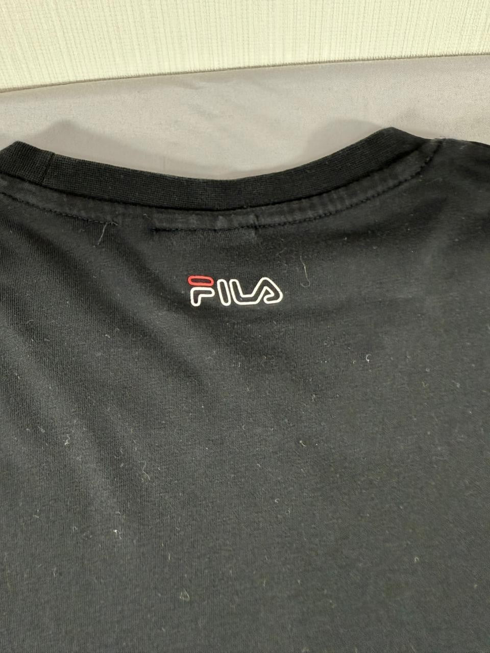 FILA Men's Black Logo T-Shirt Size L Colorblock Short Sleeve Crew Neck