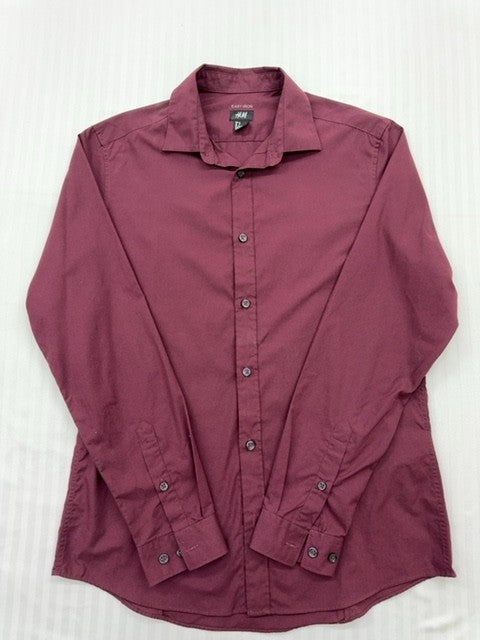 H&M Women's Burgundy Long Sleeve Button-Up Shirt M