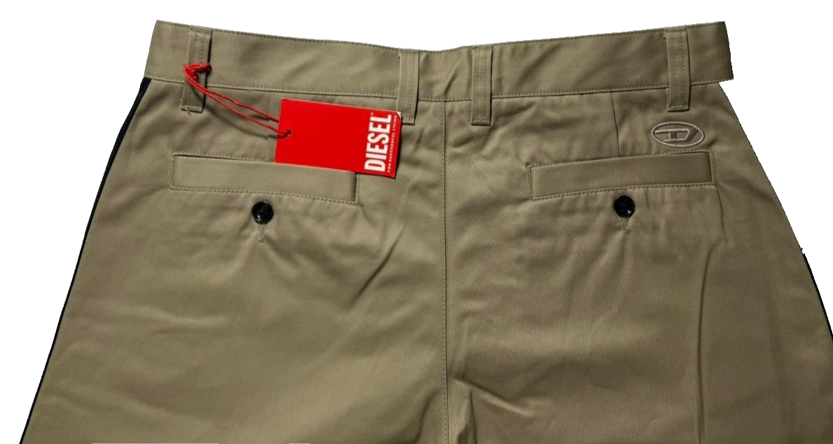 Diesel Men's Beige Chino Pants with Black Side Stripe | 32 | MADE IN INDIA| NWT
