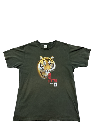 Anvil Organic Unisex L Tiger WWF Conservation Tee Olive Green