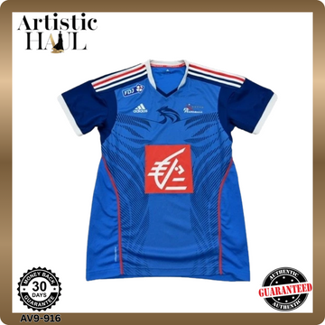 Adidas Blue Striped V-Neck Volleyball Jersey Short Sleeve Poly Unisex Adult