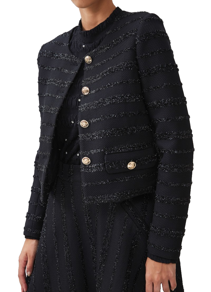 Elli White Elegant Black Two Piece Skirt And Jacket Set | M