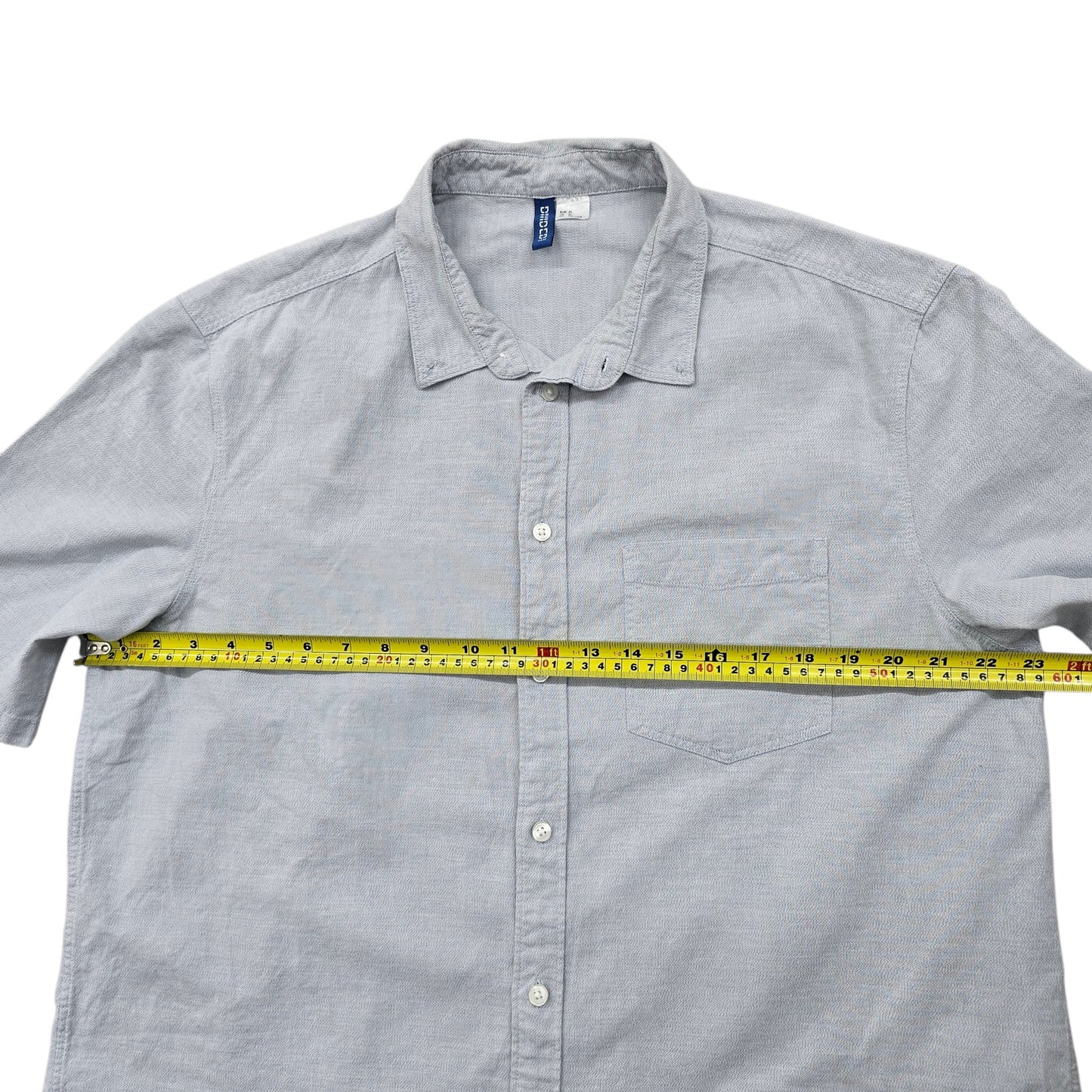 H&M Men's Light Blue XL Chambray Button-Up Short Sleeve Shirt
