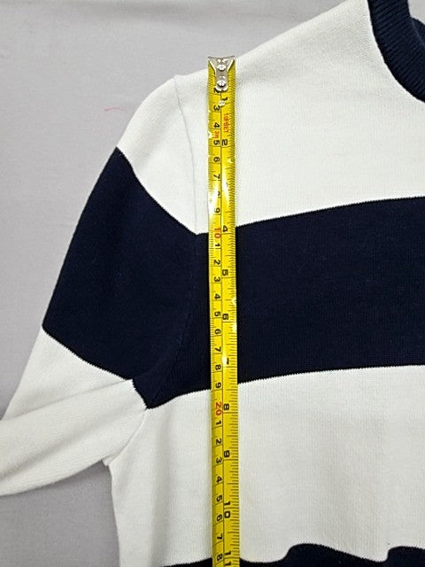 Tommy Hilfiger Unisex Navy Blue White Striped Cotton Crew Sweater XSP