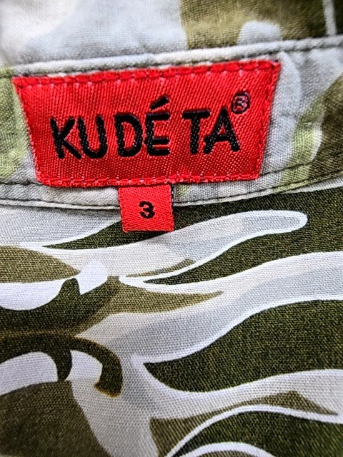 Kudeta Unisex Camo Green Hawaiian Shirt Size 3 Short Sleeve Rayon