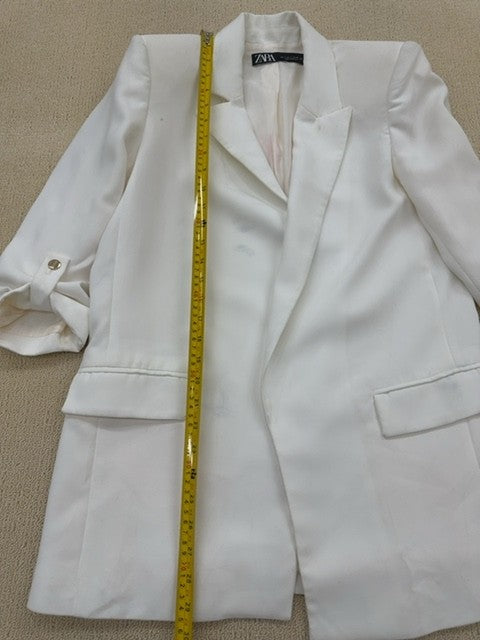 Zara Women's White Oversized Tailored Blazer Size S Shoulder Pads Gold Buttons