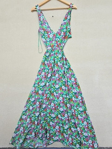 Koton Green Floral Sleeveless Maxi Dress M V-Neck
