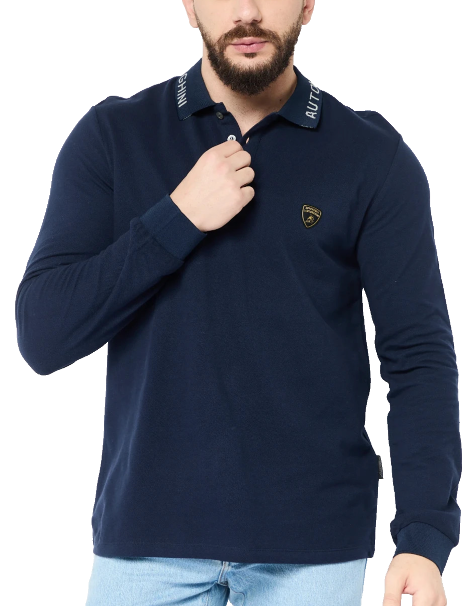 Automobili Lamborghini Men's Polo Navy Blue Long Sleeve Size XL Luxury Logo