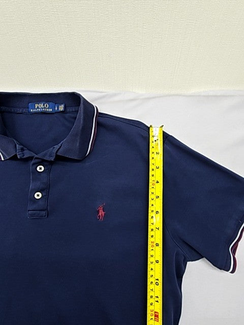 Polo Ralph Lauren Men's Navy Polo Shirt Size L Pony Logo White Piping