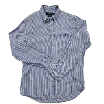 RALPH LAUREN Men's Blue White Striped Linen Shirt L Slim Fit