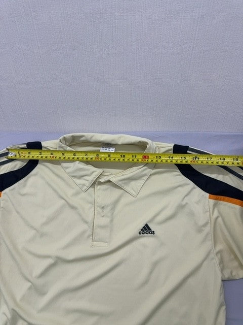 Adidas Men's XL Cream Striped Short Sleeve Polo Shirt