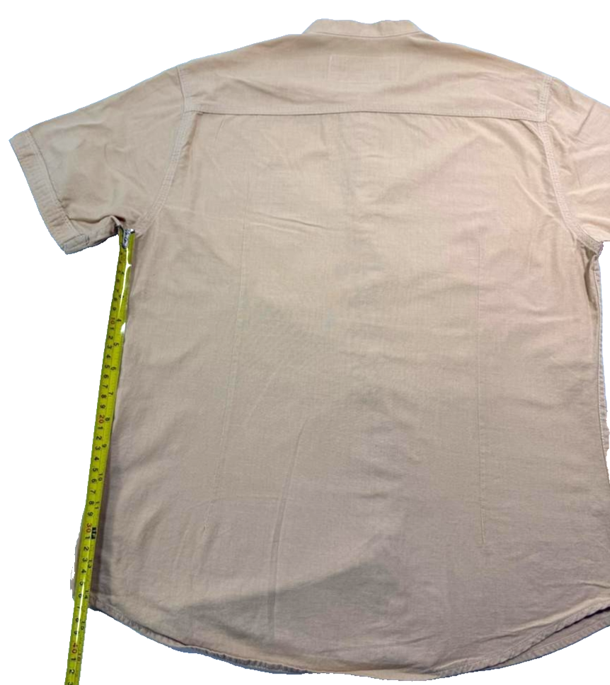 Diesel Tan Khaki Short Sleeve Shirt Mandarin Band Collar Casual Size L
