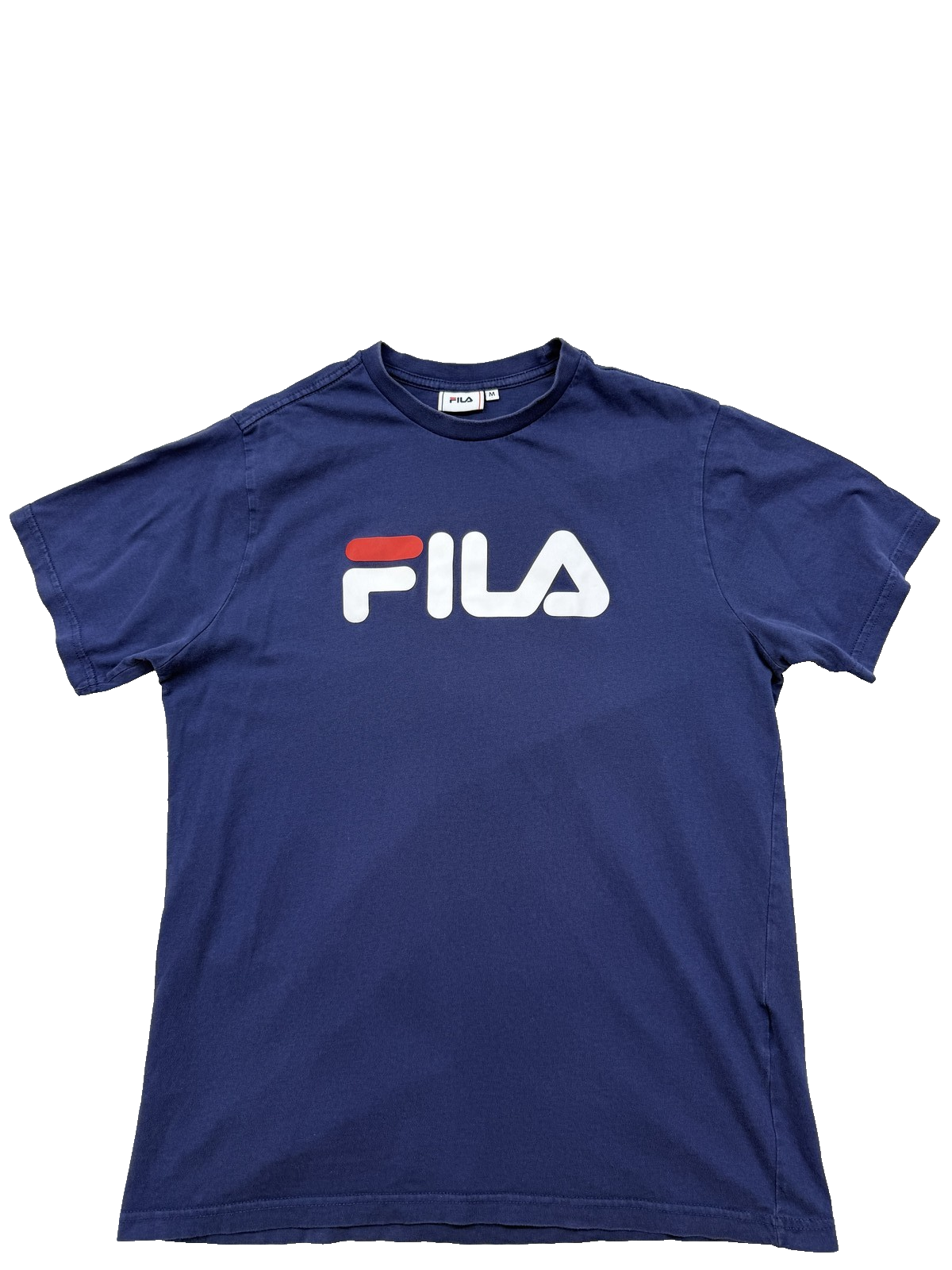 Fila Men's M Navy Cotton T-Shirt Printed Logo Red Accent Crew Neck