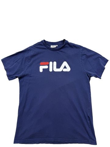 Fila Men's M Navy Cotton T-Shirt Printed Logo Red Accent Crew Neck