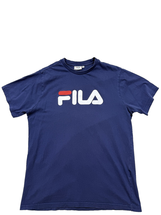 Fila Men's M Navy Cotton T-Shirt Printed Logo Red Accent Crew Neck