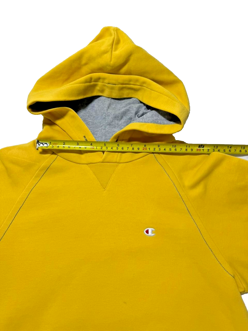 Champion Yellow Reverse Weave Drop Shoulder Pullover Men's Hoodie - Size S