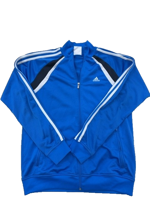 Adidas Men's Blue Jacket – Size XL, Striped, Long Sleeve