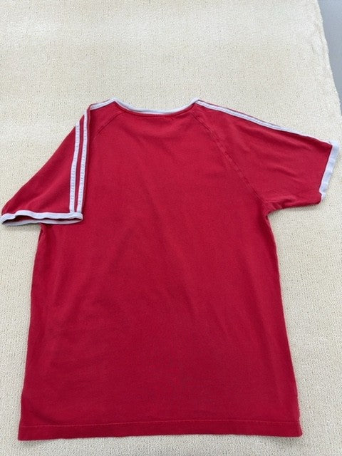 Adidas Originals Red Striped Cotton T-Shirt Crew Neck Short Sleeve L