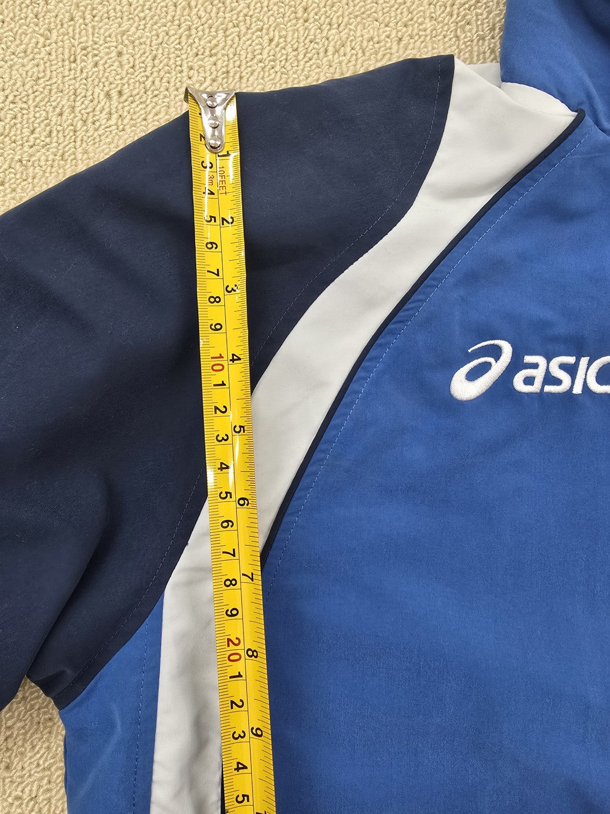 ASICS GD Striped Track Jacket Men's M Navy Blue White Nylon Zipper