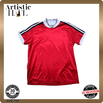 Adidas Red Striped Soccer Jersey L Short Sleeve V-Neck Polyester