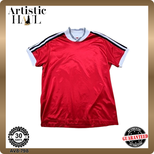 Adidas Unisex Red Jersey – Size L, V- V- One-off pre-loved, Striped