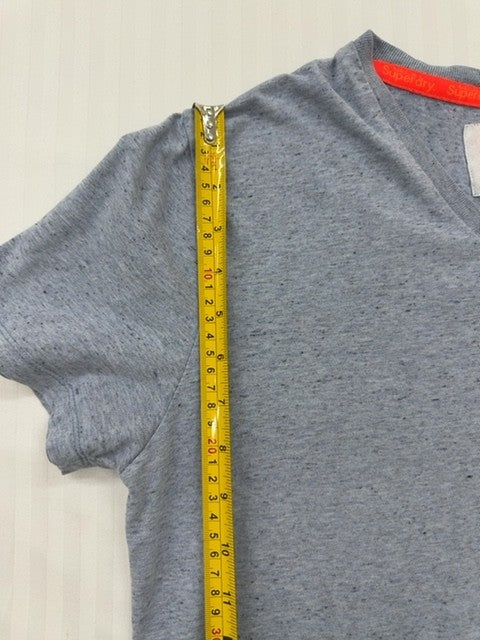 Superdry Men's Dark Grey Marl V-Neck T-Shirt Size L Vintage Slim