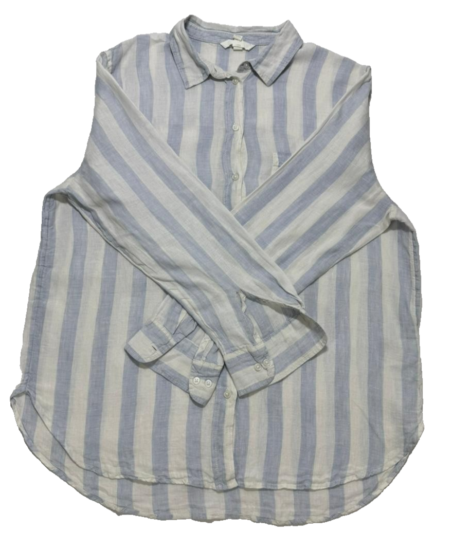 H&M Regular Fit Striped Cotton Linen Long Sleeve Shirt | Size: M