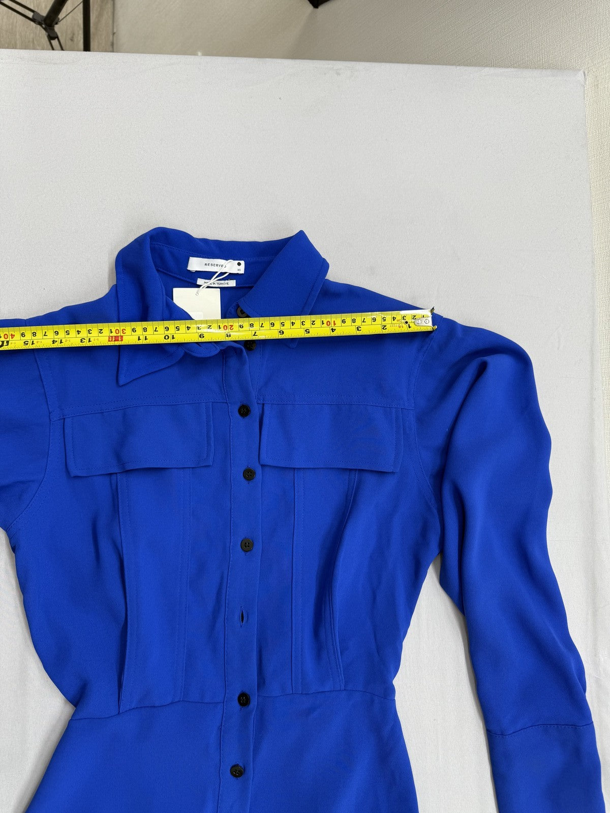 Reserved Blue Long Sleeve XS Button Shirt Dress Classic Collar Poland