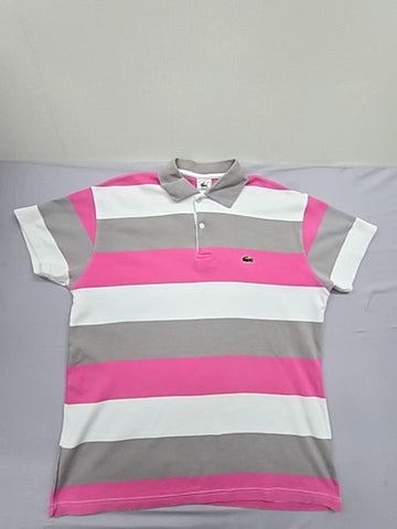 Lacoste Men's L Short Sleeve Striped Polo Shirt Multi Pink Gray White Cotton