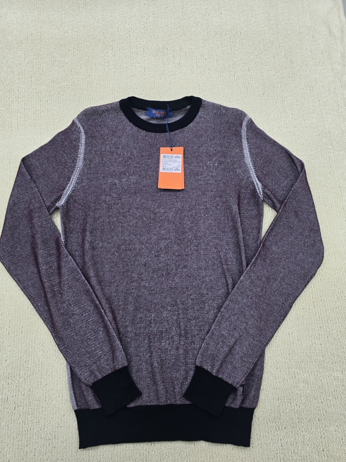 Trussardi Jeans Unisex Purple Cotton Crewneck Sweater S Italy Long Sleeve
