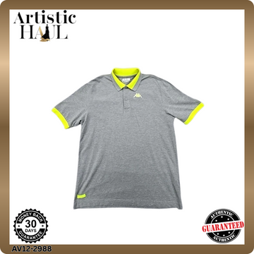 Kappa Unisex Grey Yellow Accent Cotton Polo Shirt Size L Short Sleeve
