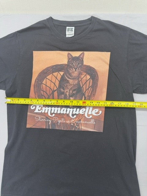 Russell Emmanuellelle Cat Black Cotton T-Shirt L Short Sleeve Crew Neck