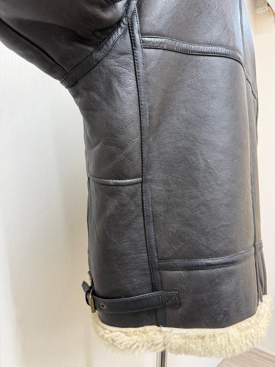 Men's Italian Sheepskin Leather Bomber Jacket Black Premium Soft Fur Asian Size L