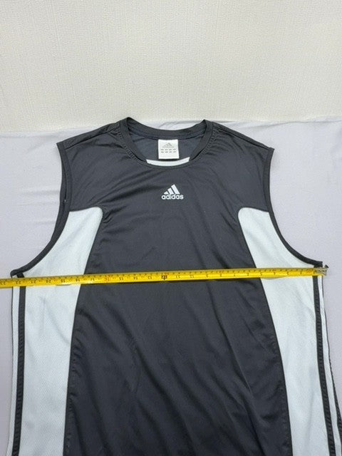 Adidas Men's Black White Striped Sleeveless Tank Top Regular Crewneck