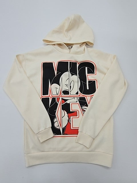 Disney Boys Cream Mickey Hoodie Pullover Size 170 Ribbed Cuffs