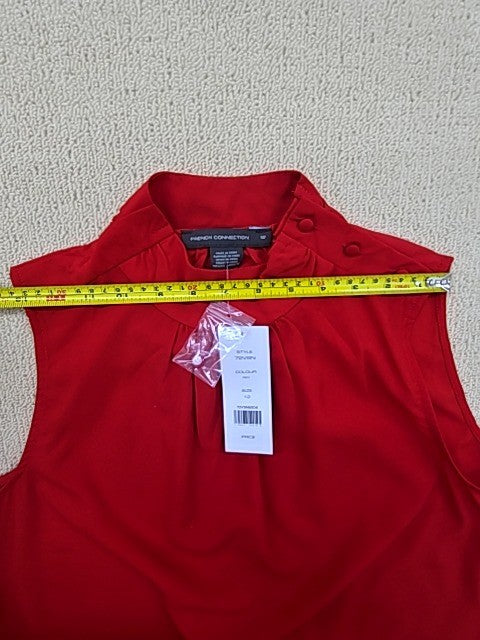 French Connection Red Sleeveless Blouse Stand Collar Women's Regular Size 12