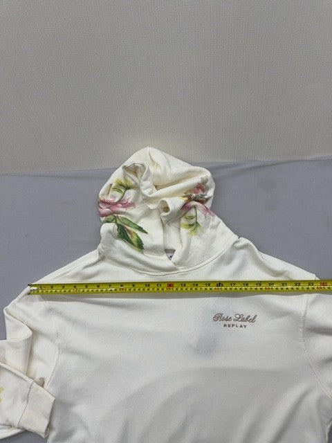 Replay Organic Cotton Floral Hoodie White L Long Sleeve