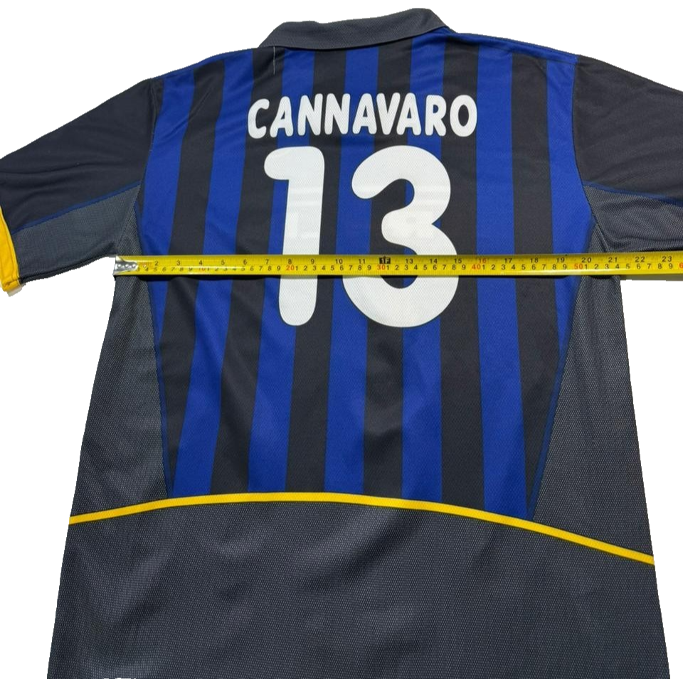 Unisex Inter Milan Cannavaro #13 Blue Black Striped Pirelli Jersey Size XL